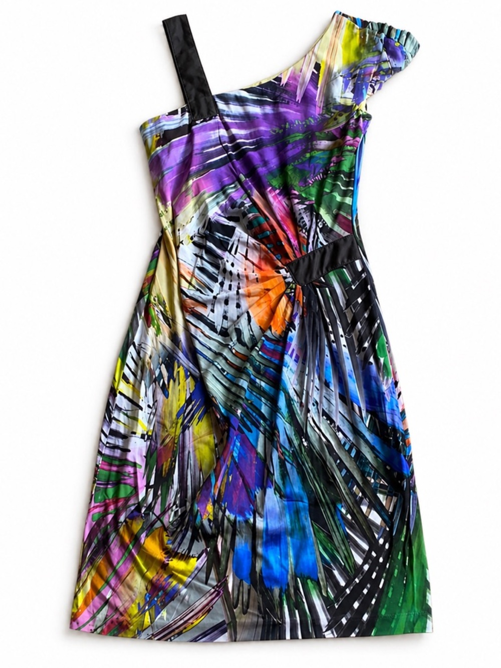 Cartise Colorful Abstract Asymmetrical Shoulder Dress size 4